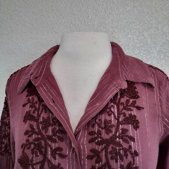 NEW Soft Surroundings Rasberry Red Striped Button Up Size M - Picture 4 of 15